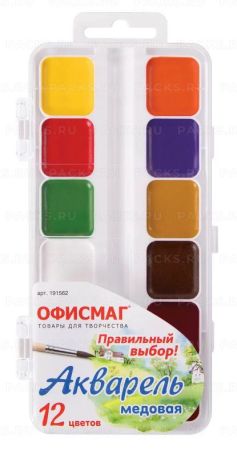 Краски акварельные 12цв медовые школьные ОФИСМАГ 1/12