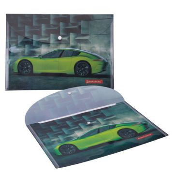 Папка-конверт с кнопкой BRAUBERG SPORT CAR, А4, 160 мкм, до 100 листов, цветная печать, 228043