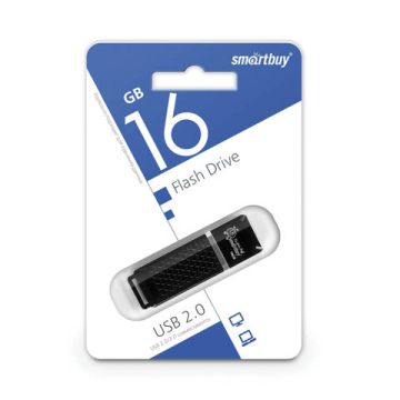 Флэш-диск 16 GB SMARTBUY Quartz, USB 2.0, черный SB16GBQZ-K 1/100 (Клиент)